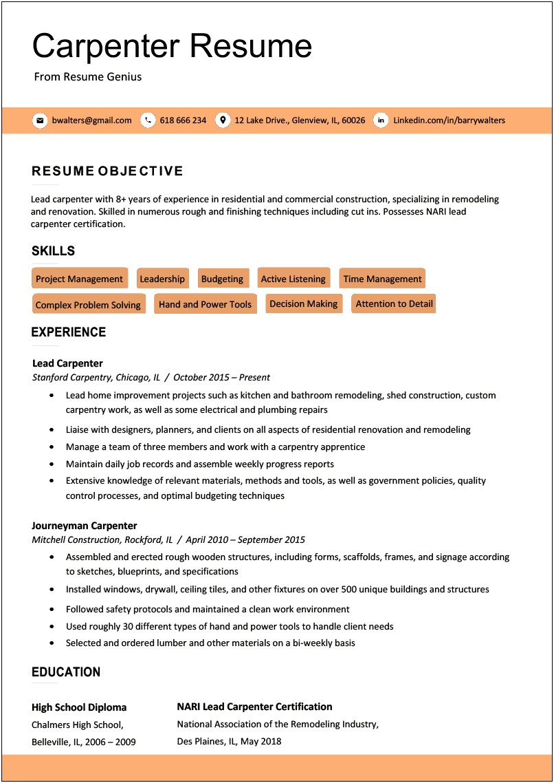 Best Resume Templates Free Construction Worker