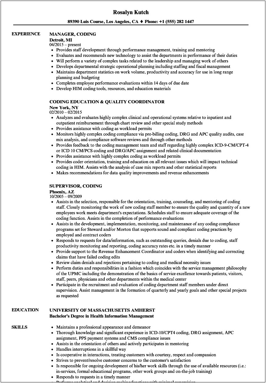 Best Resume To Obtain Coding Position
