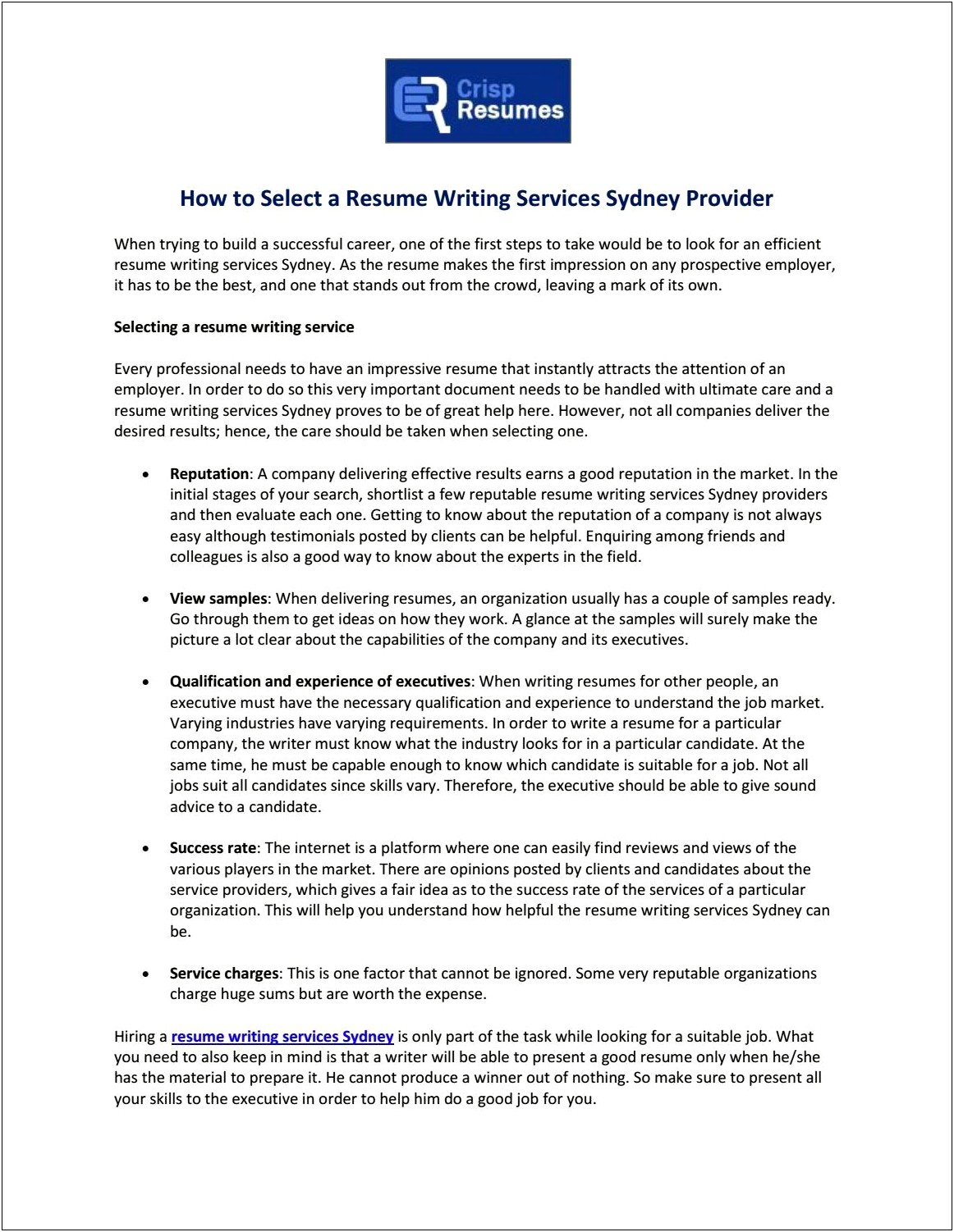 Best Resume Writing Services Sydney