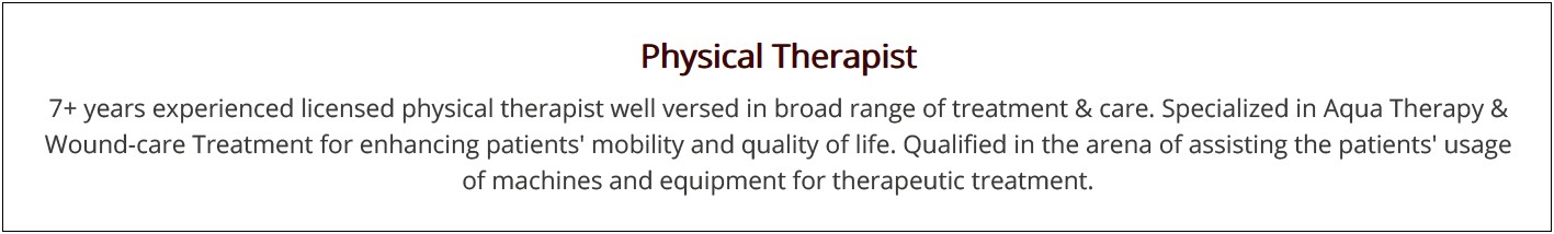 Best Sample Physical Therapy Summary Statements On Resumes