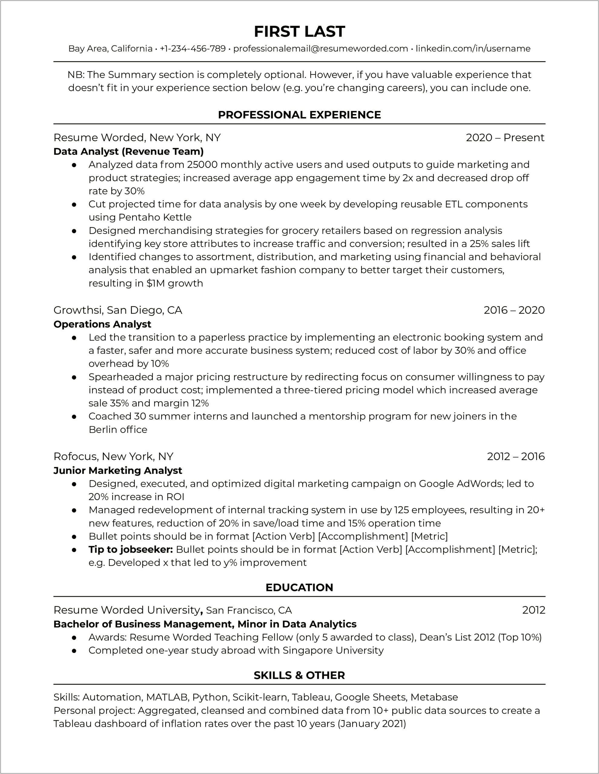 Best Sample Resume For Experienced