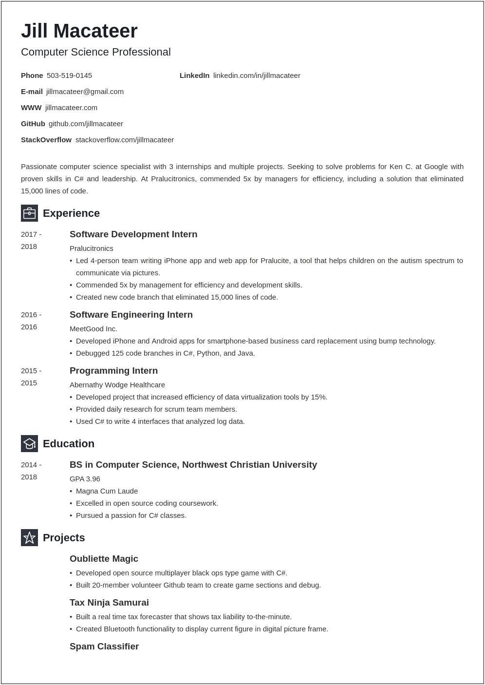 Best Short Resumes For Computer Science Jobs