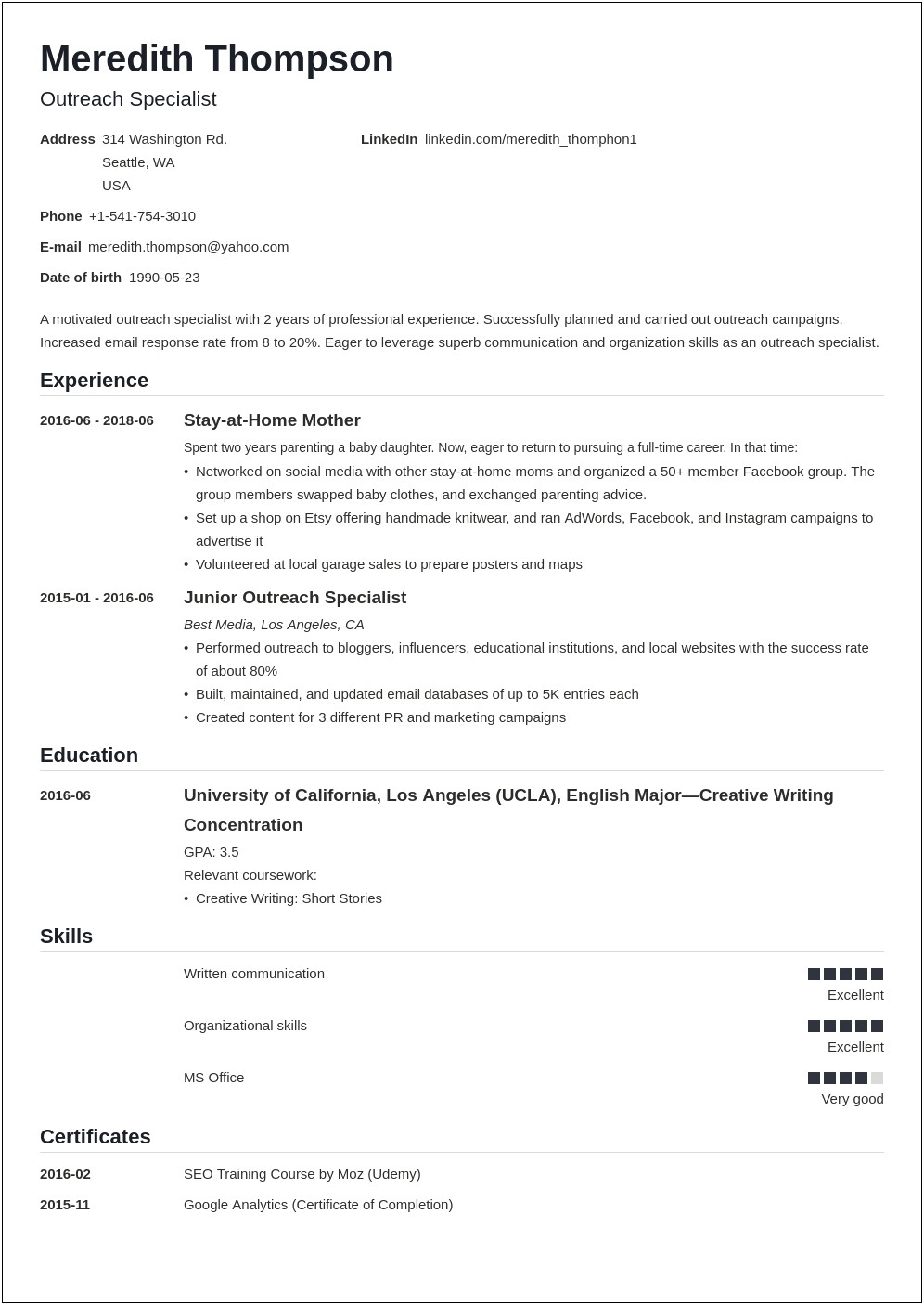 Best Stay At Home Resume Sample