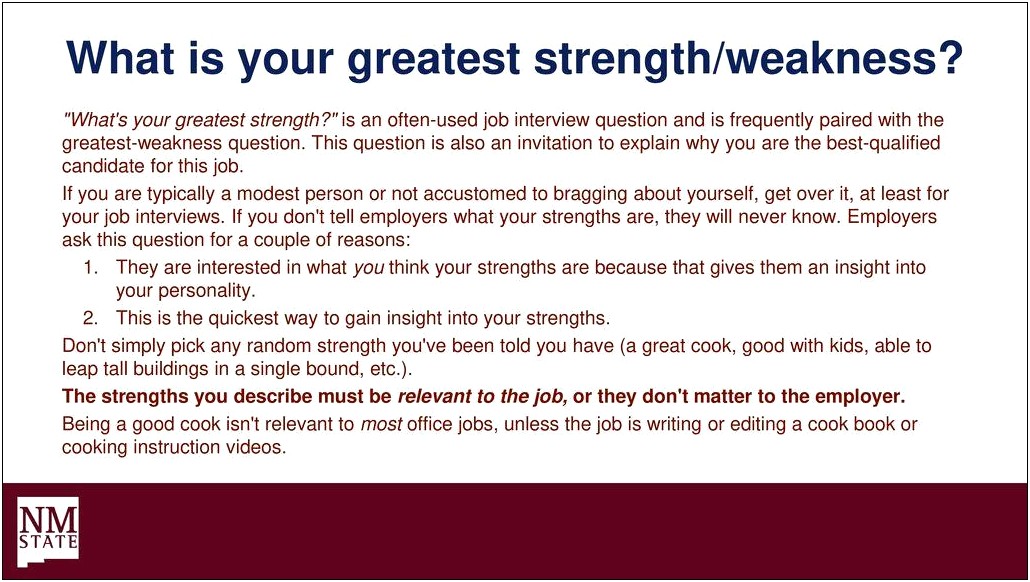 Best Strengths And Weaknesses For Resume