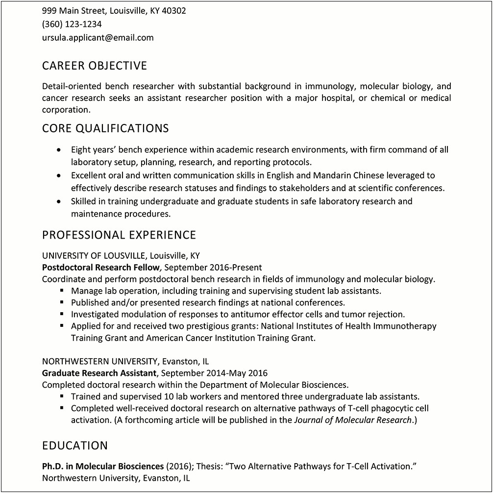 Best Student Research Assistant Resume