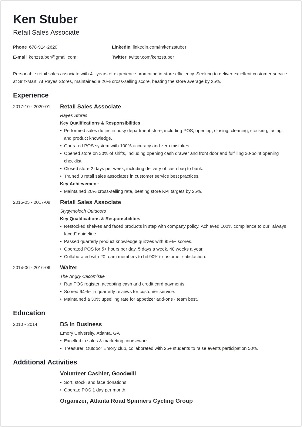 Best Summary For A Retail Resume