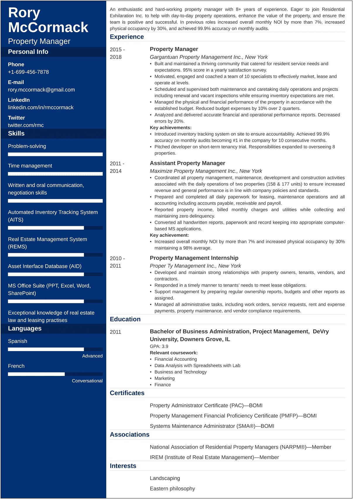 Best Summary For Property Manager Resume