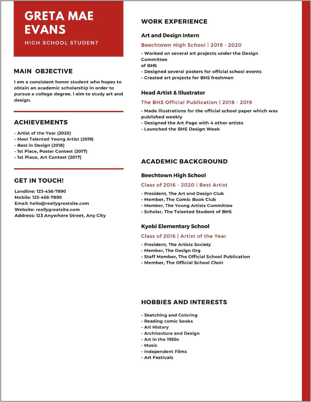 Best Summery For High School Student Resume