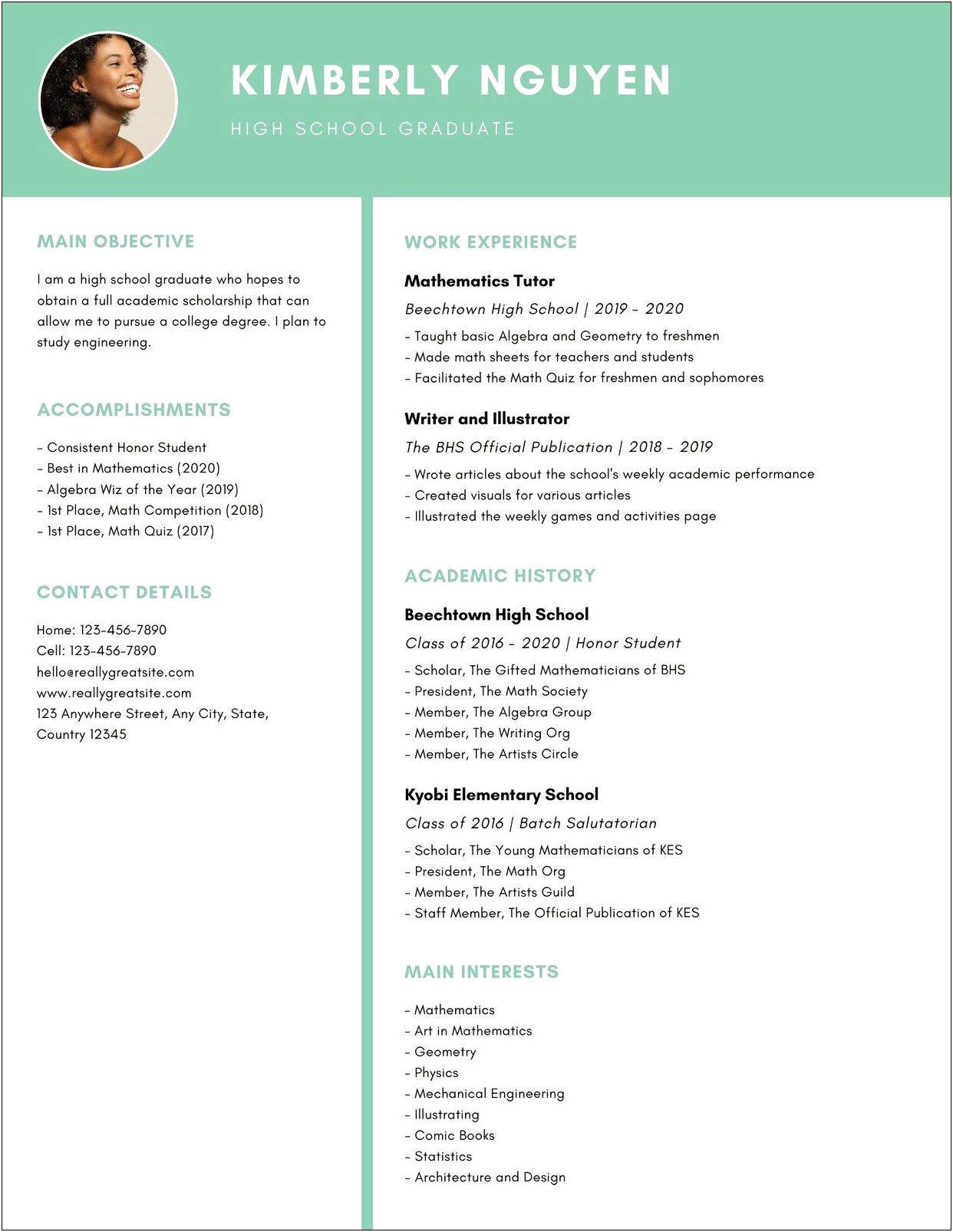 Best Template For Resume For High School Student