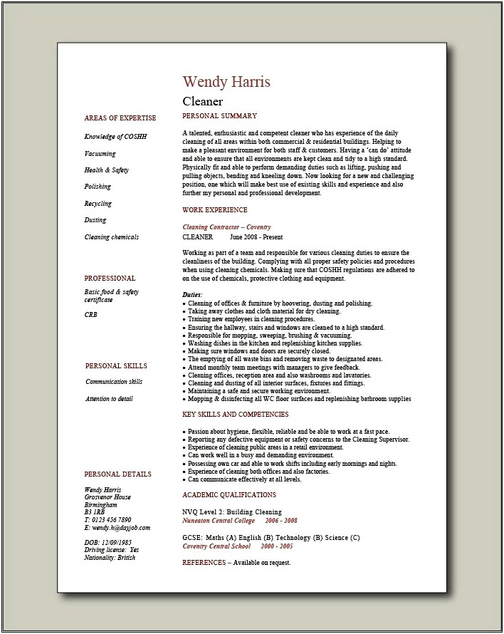 Best Way To Say Cleaner On Resume