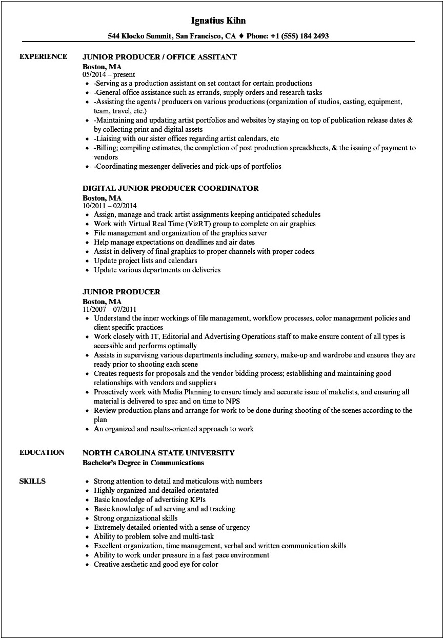 Best Young News Producer Resume