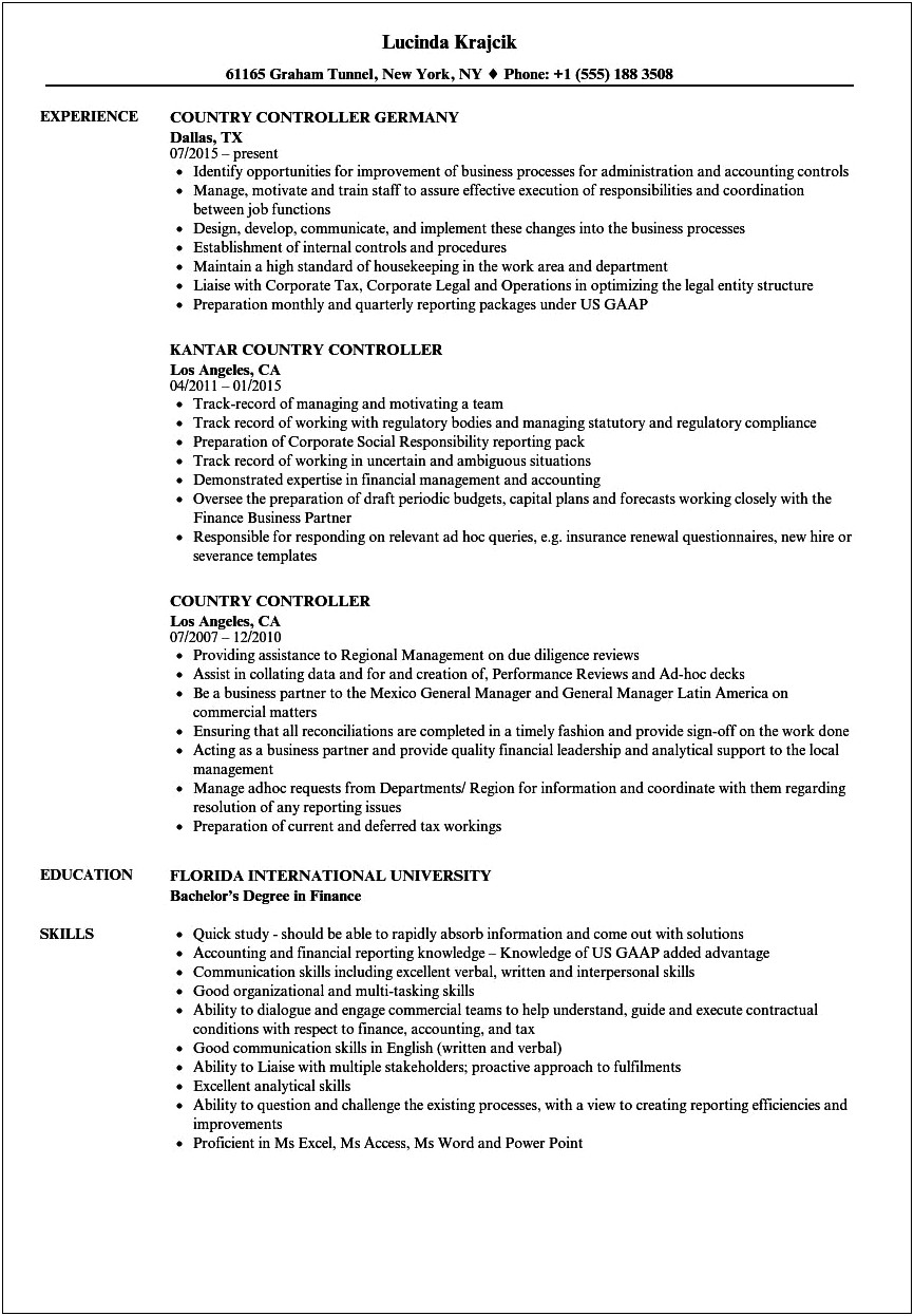 Big 4 Resume Work With Controller