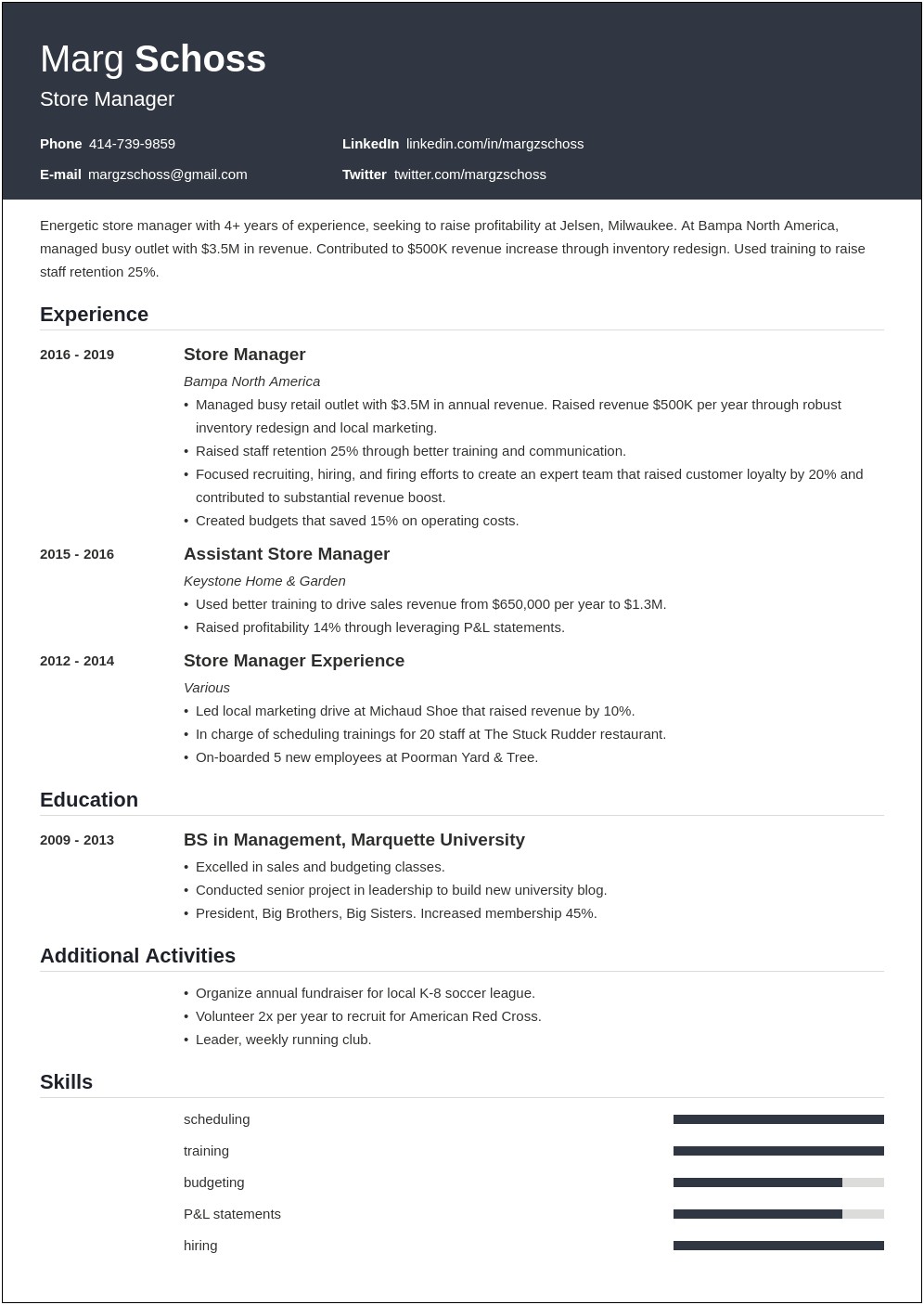 Big Box Store Manager Resume