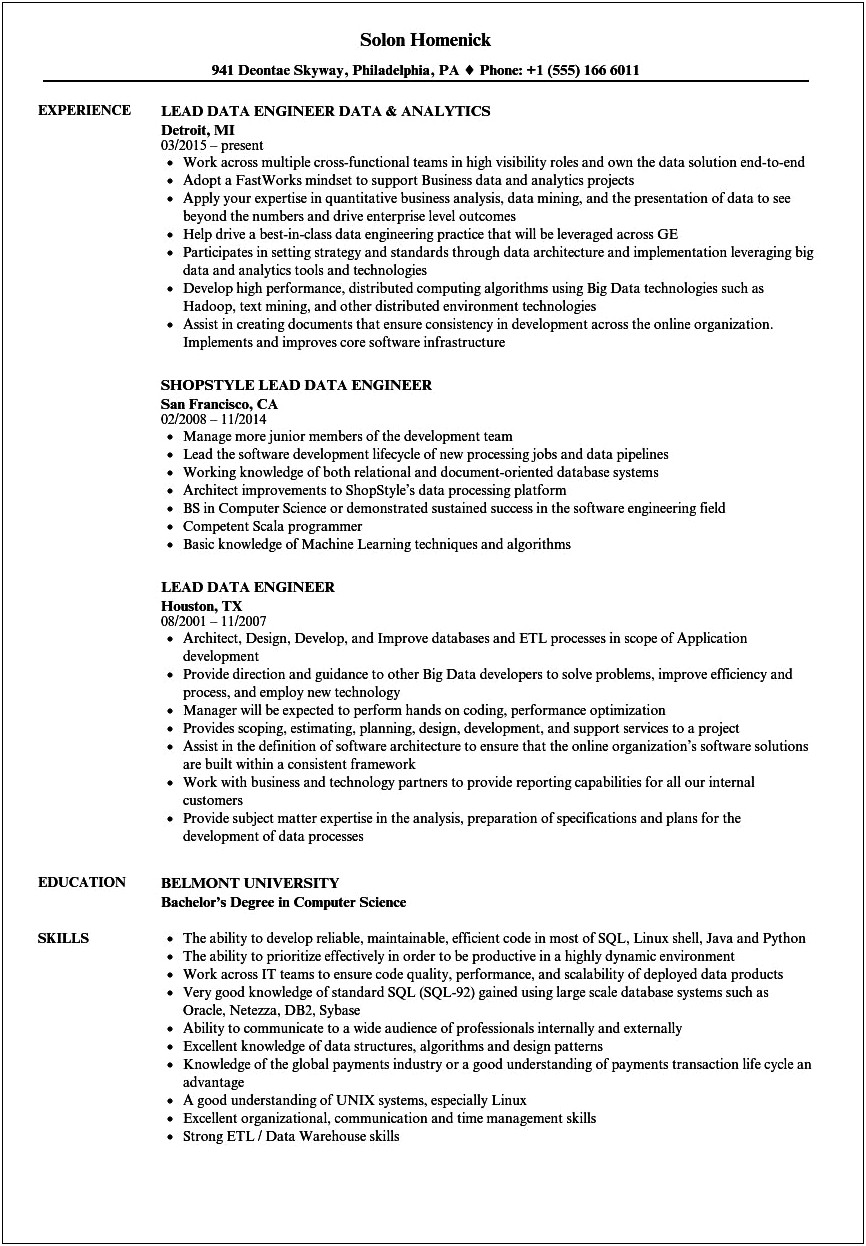 Big Data Technical Manager Resume