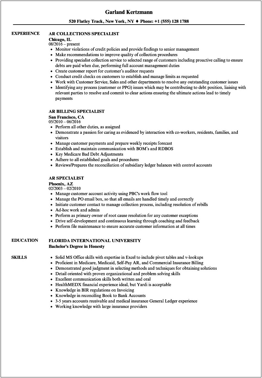 Biller Job Description For Resume