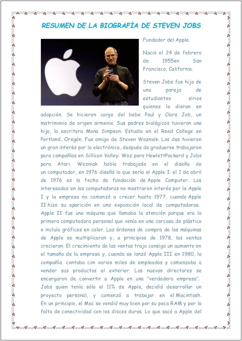 Biografia De Steve Jobs Resumen En Ingles