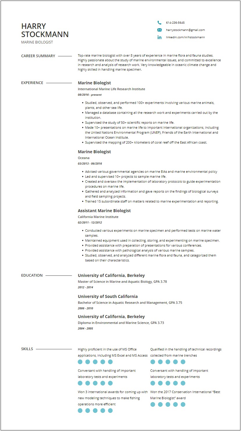 Biologist Objective Statement For A Resume