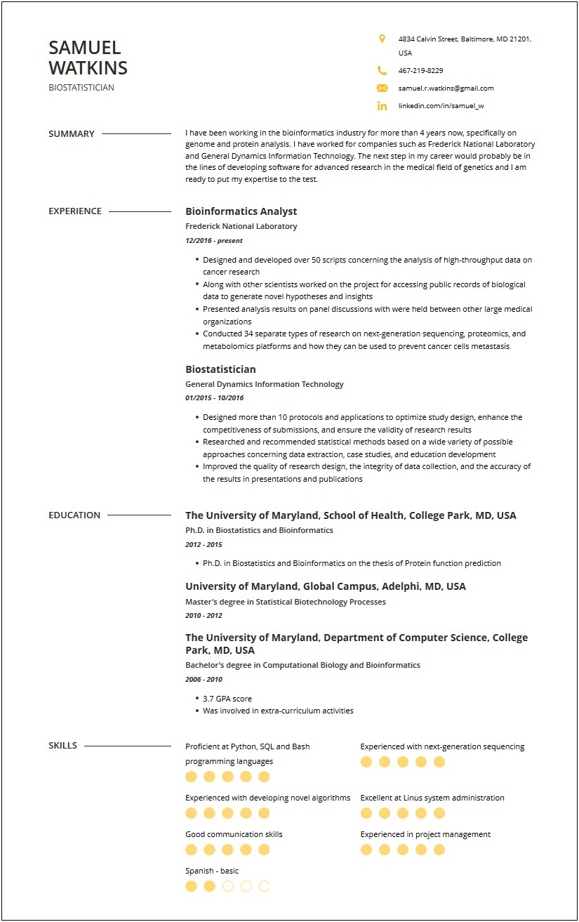 Biology Resume Executive Summary Examples