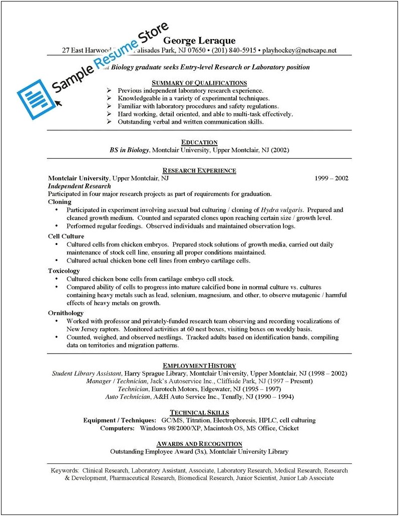 Biomedical Equipment Technician Resume Example