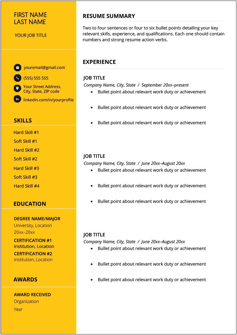 Blank One Page Resume Template Free Download
