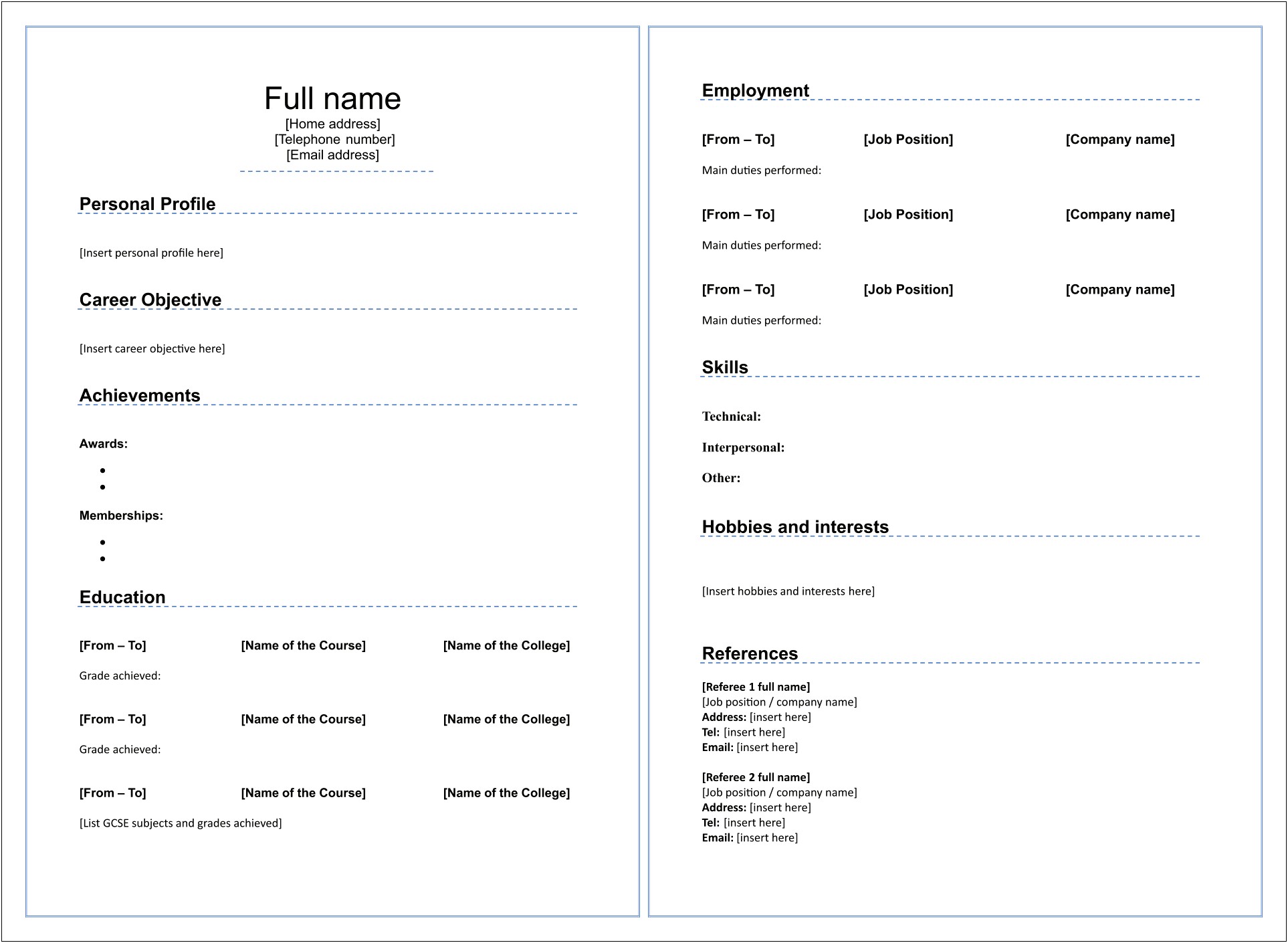 Blank Resume Format For Job
