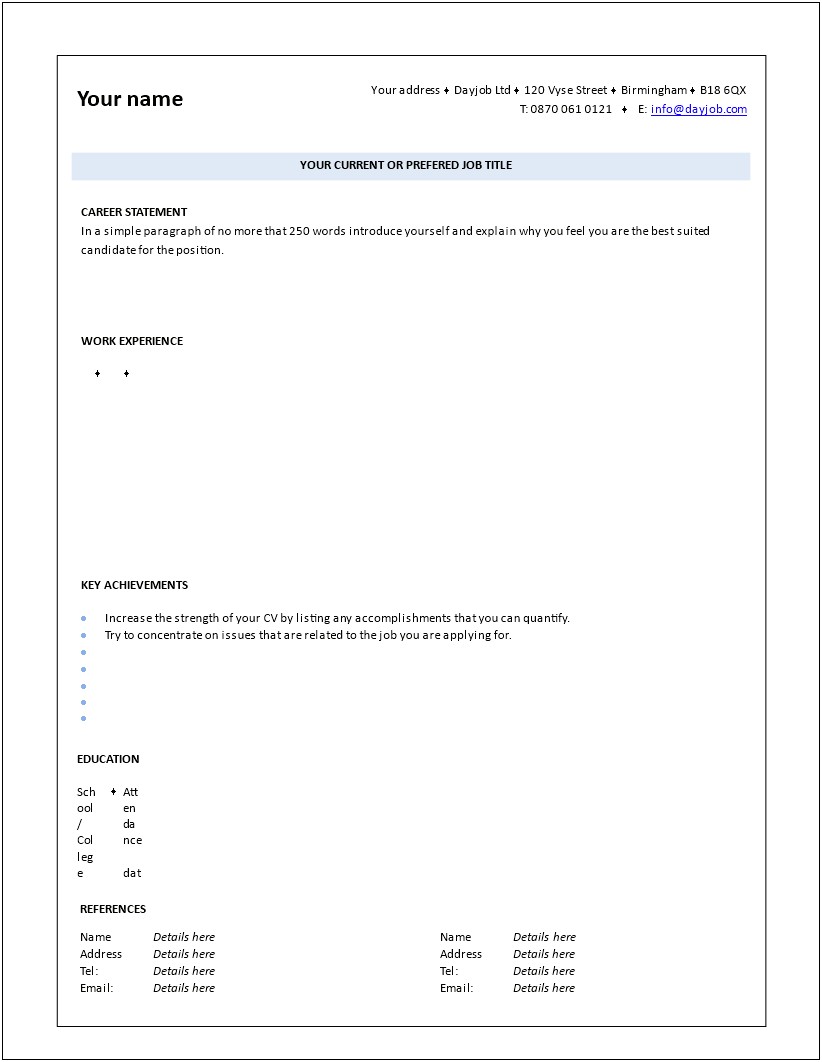 Blank Resume Templates For Free To Fill In