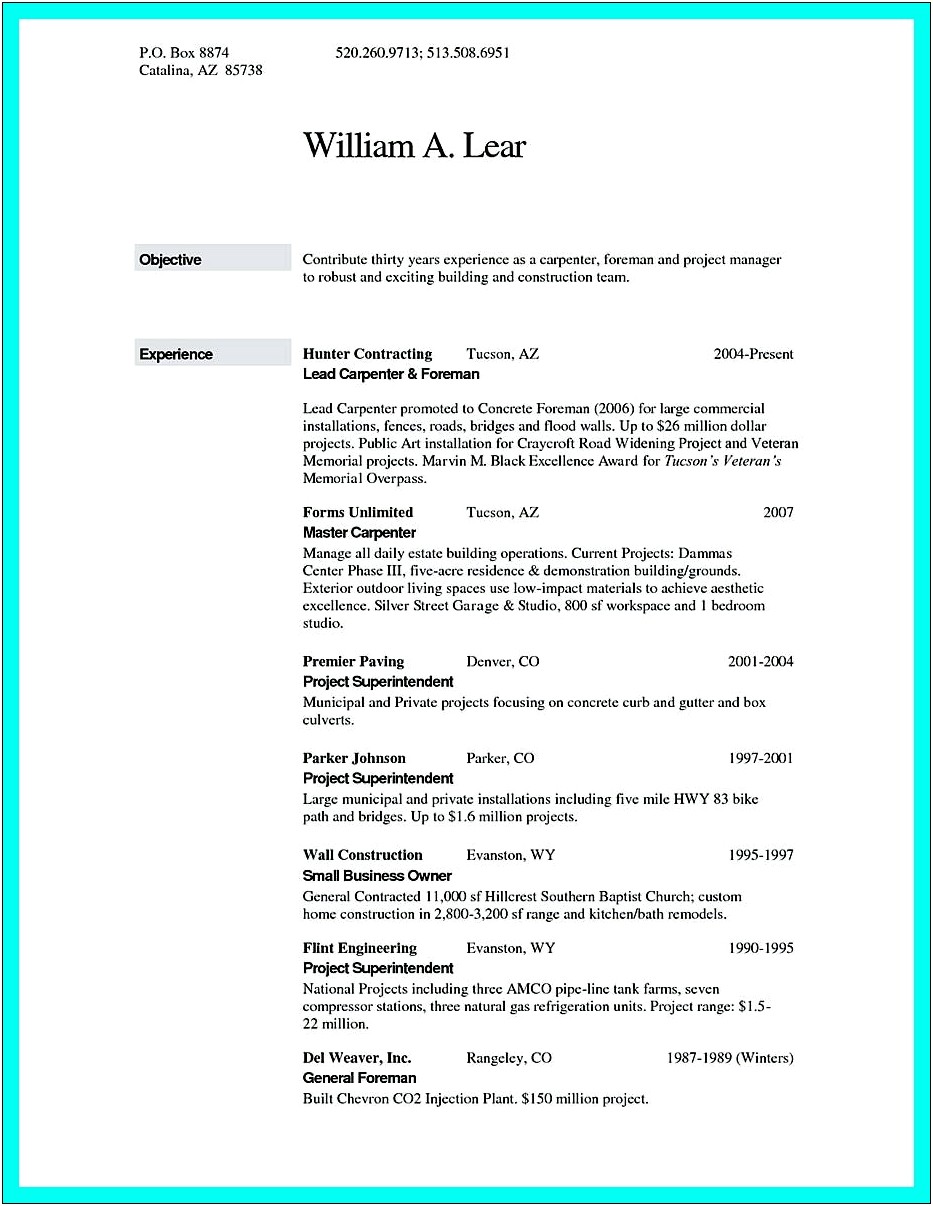 Blue Collar Worker Resume Examples