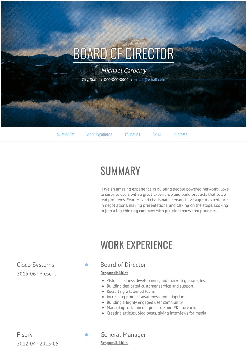 Board Of Directors Experience On Resume