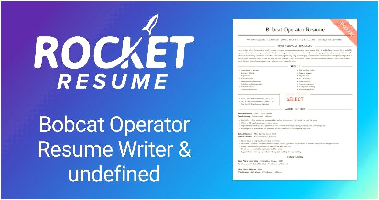 Bobcat Operator Job Description For Resume
