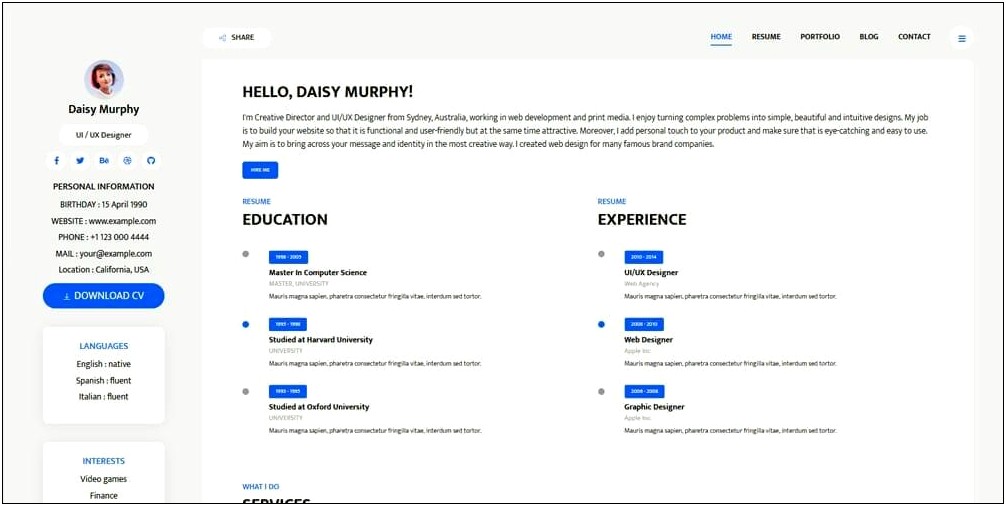 Bootstrap 3 Resume Template Free