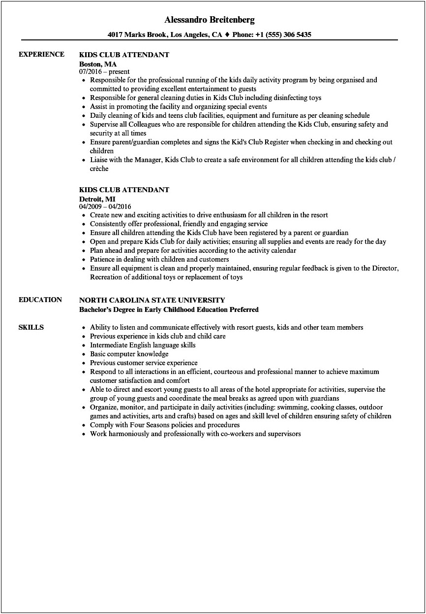 Boys And Girls Club Resume Template