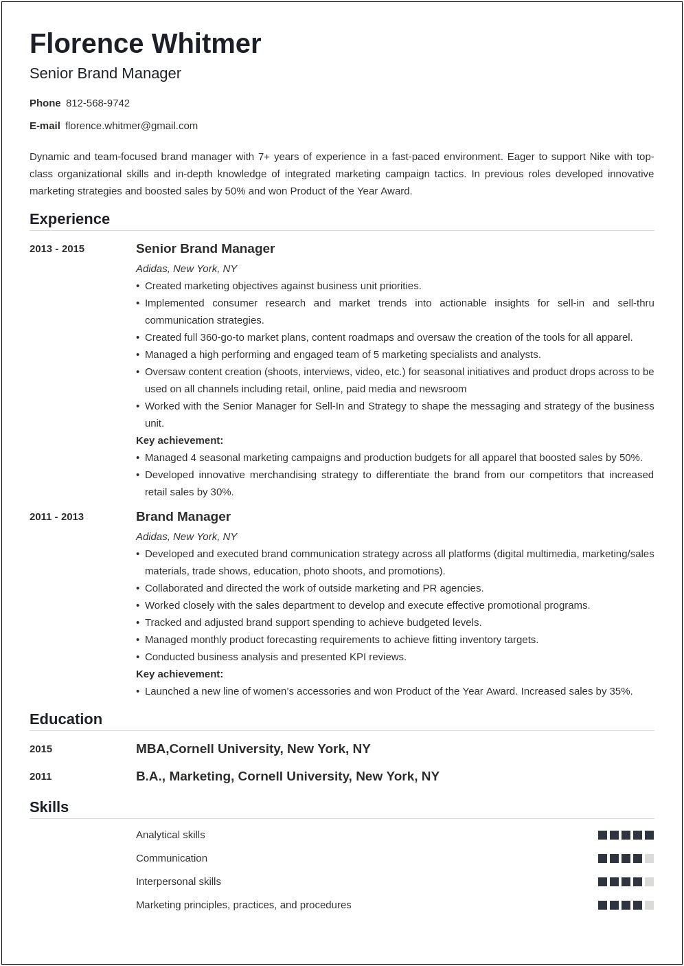 Brand Marketing Manager Resume Examples