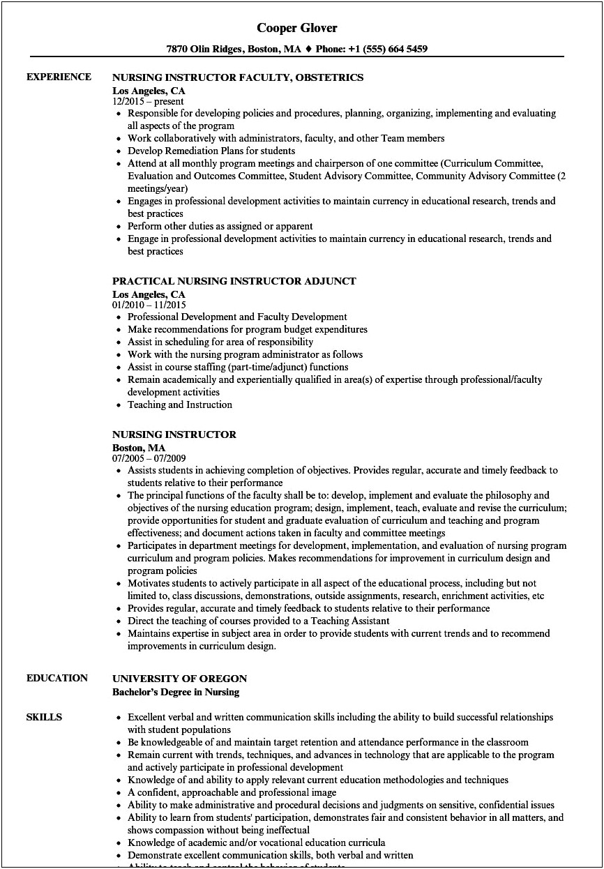 Bsn Course Of Work Write In Resume