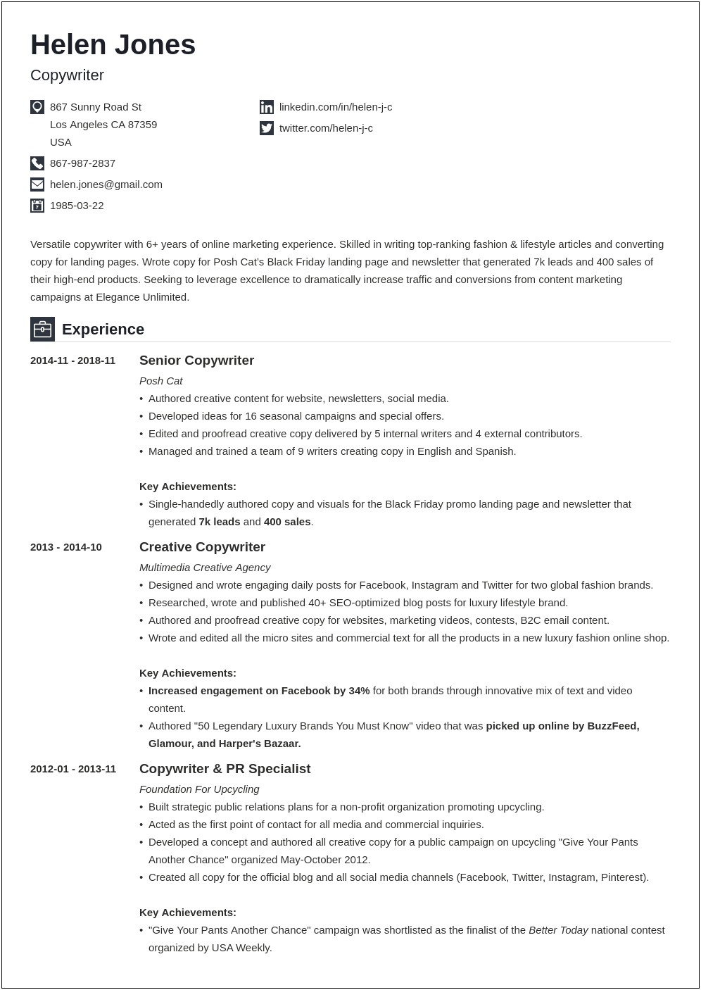 Bullet Points Examples For Resume