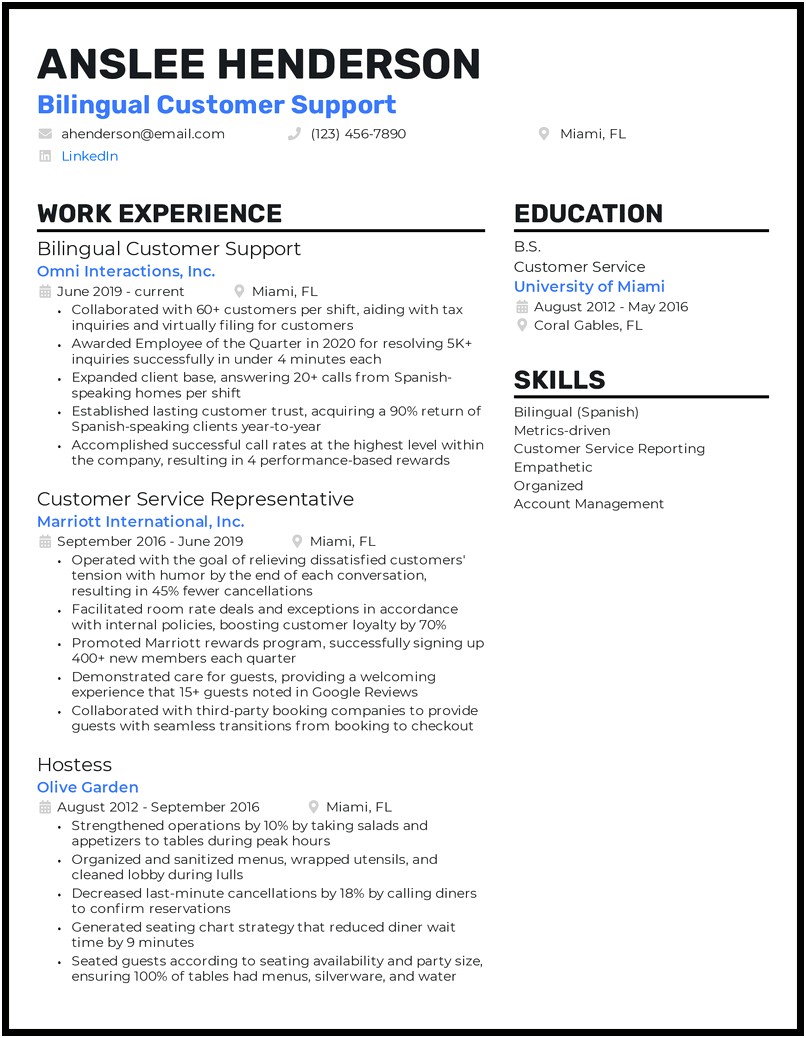 Bullet Points For Customer Experience Resume
