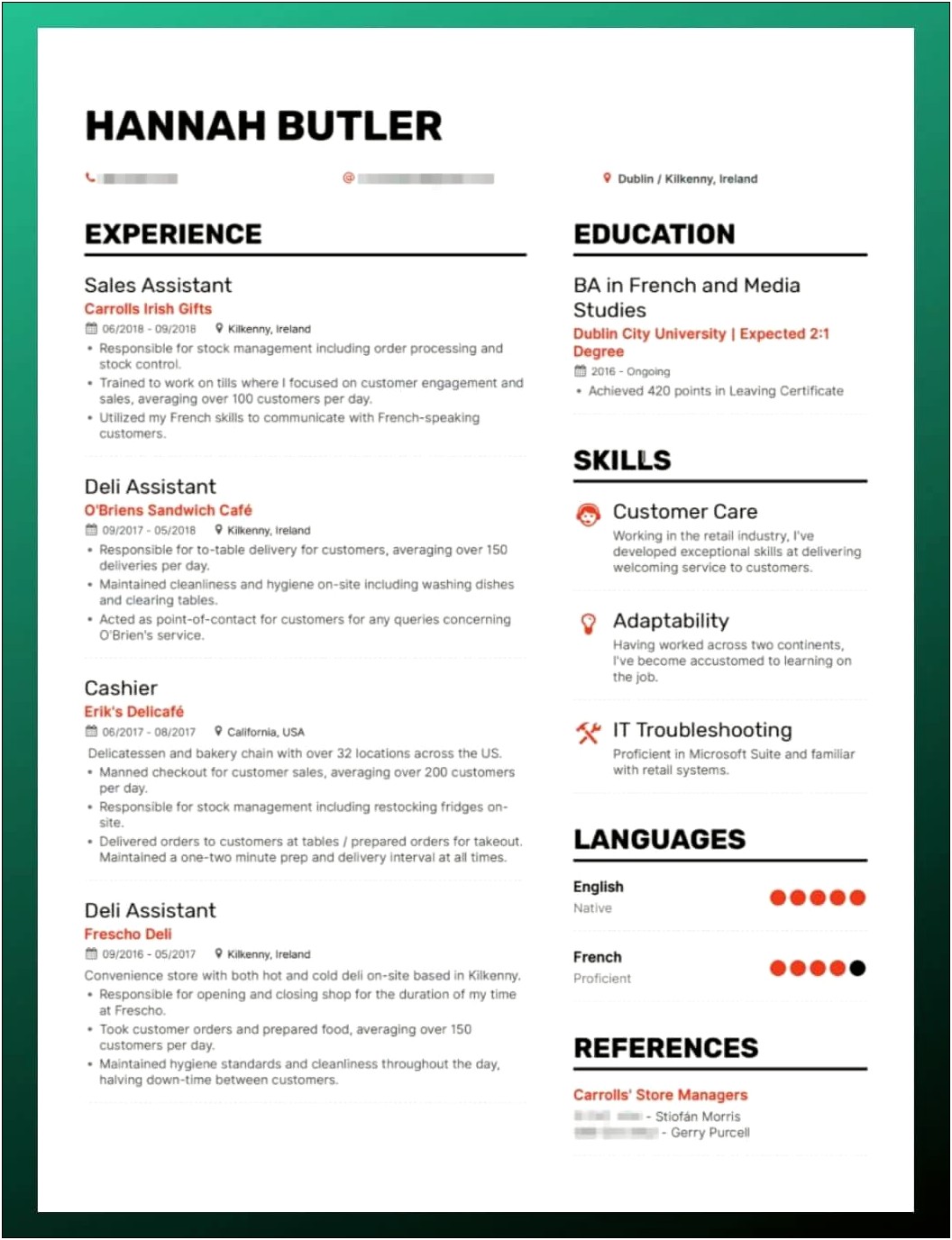 Bulletin On Resume For Deli Manager Skills