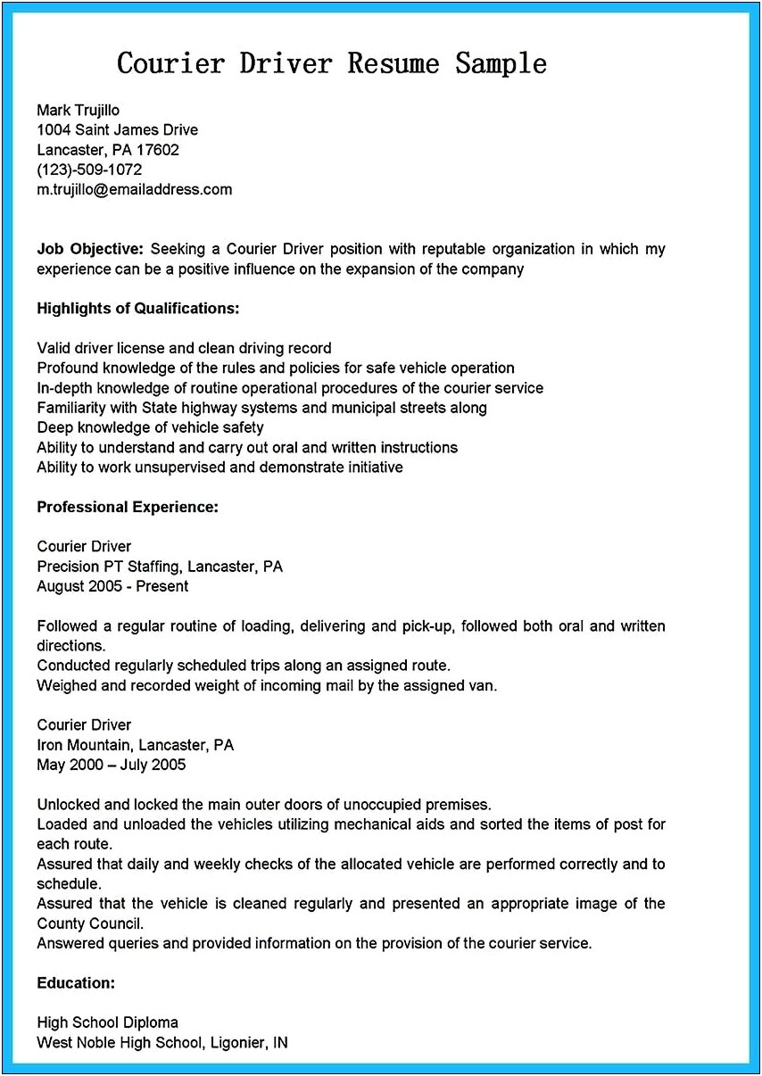 Bus Driver Resume Objective Sample