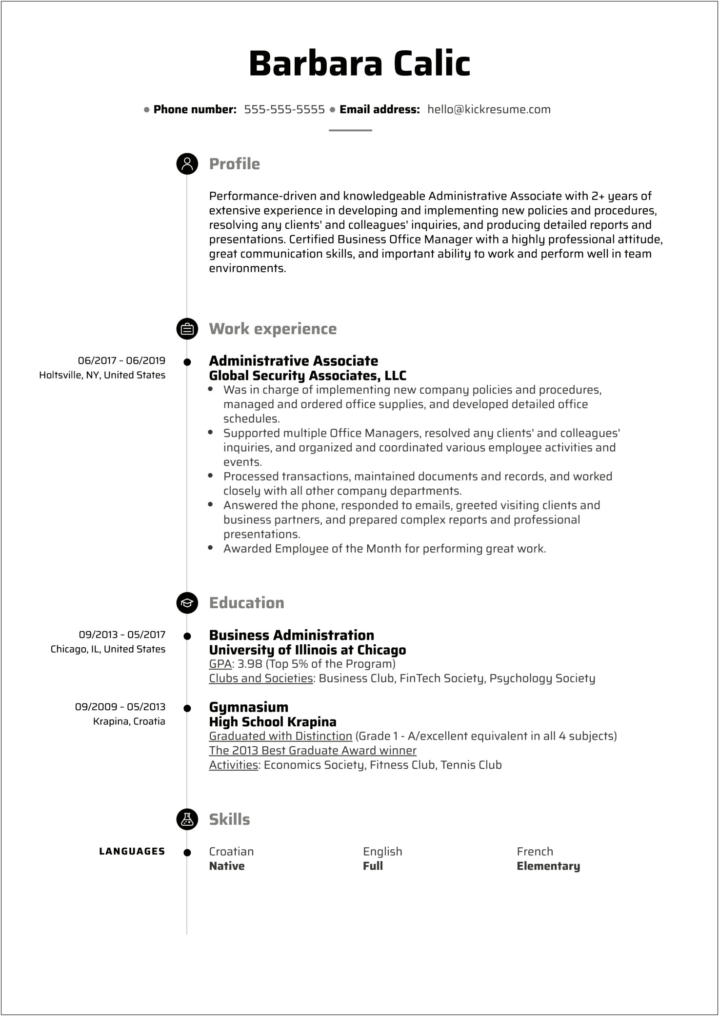 Business Administration Graduate Resume Sample