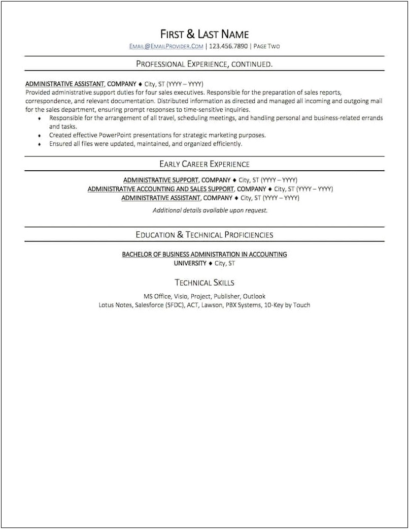 Business Administration Resume Objective Or Skills