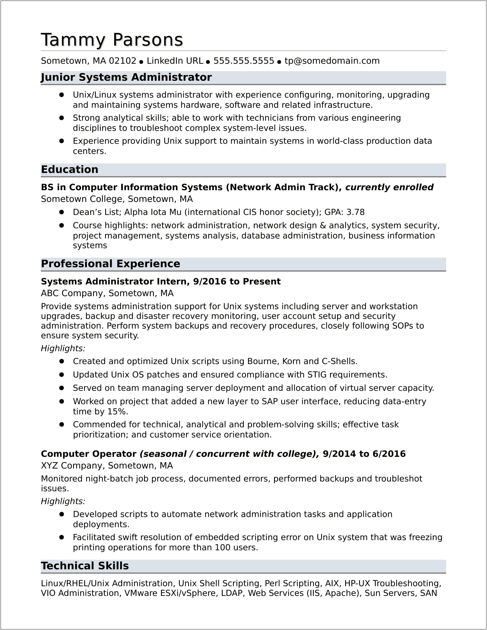 Business Administration Sample Resume Template
