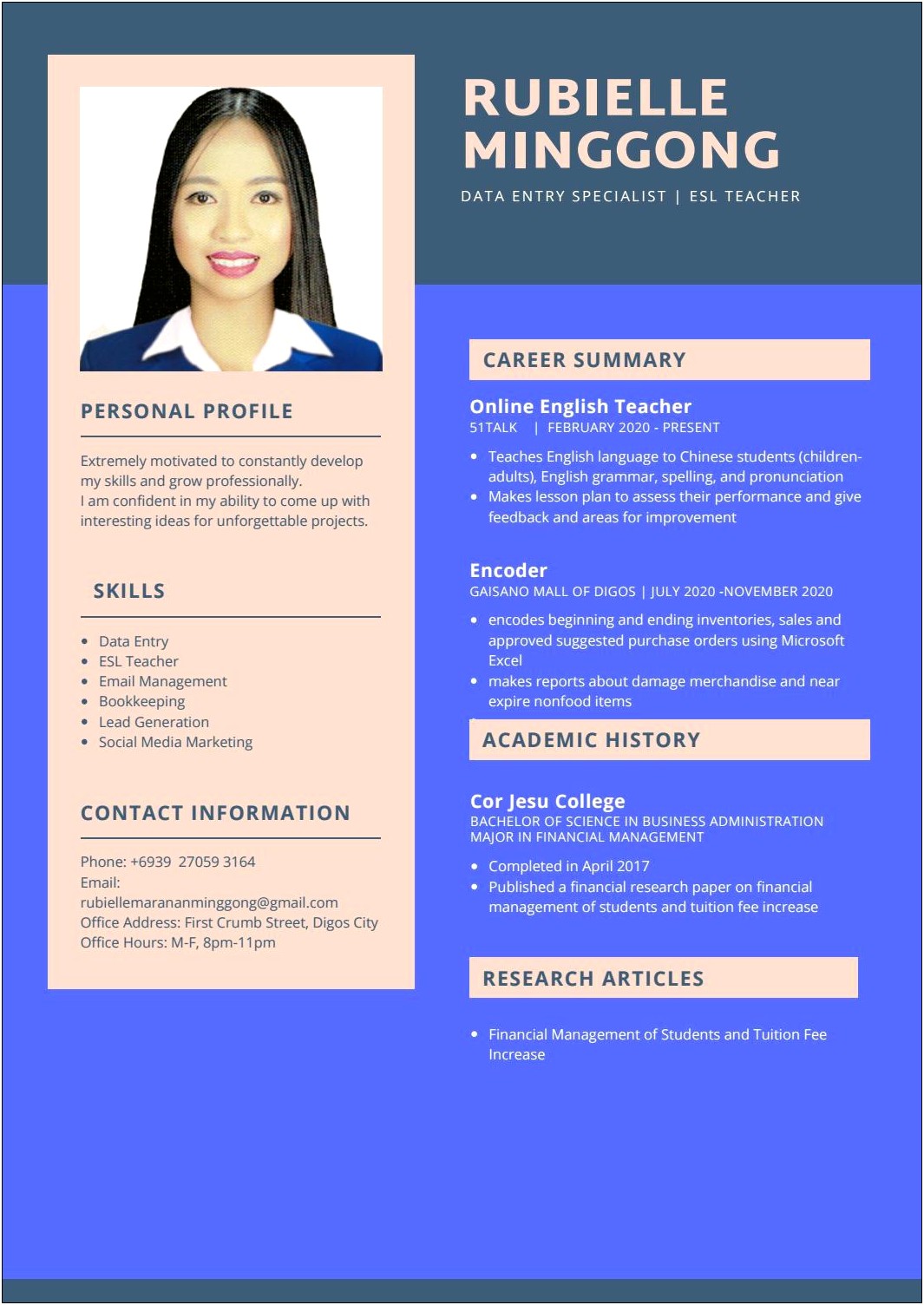 Business Administration Undergraduate Sample Resume