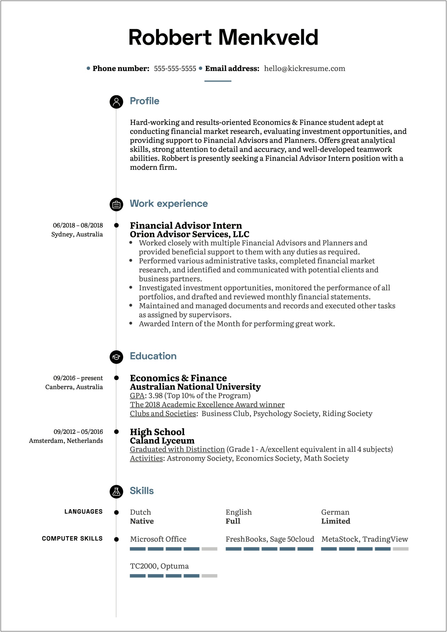 Business Advisory Services Sample Resume