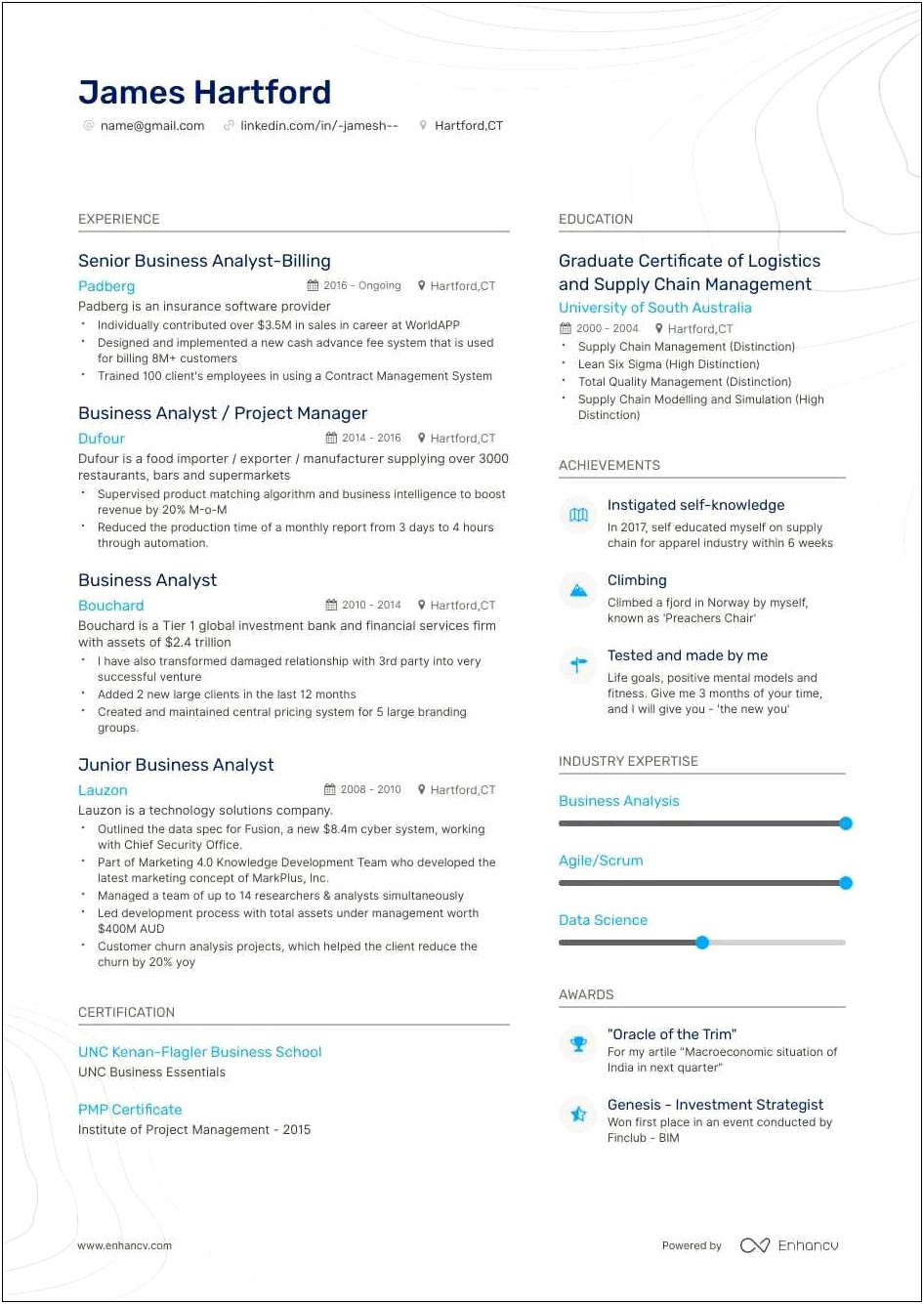Business Analyst In Manufacturing Industry Sample Resume