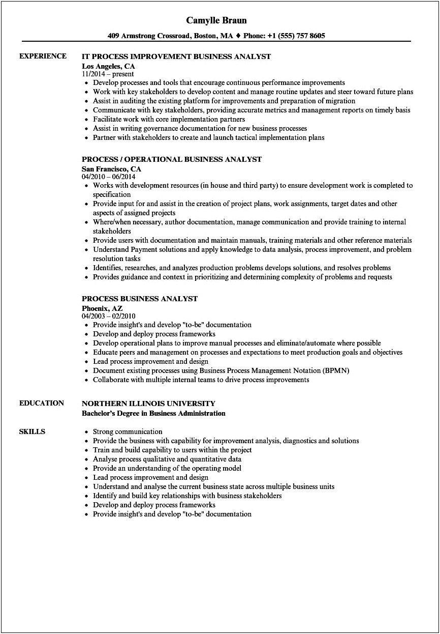 Business Analyst Objective And Goals For Resume