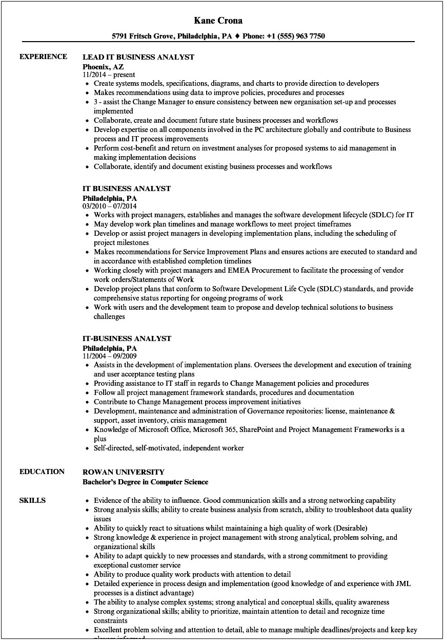 Business Analyst Objective Resume Examples