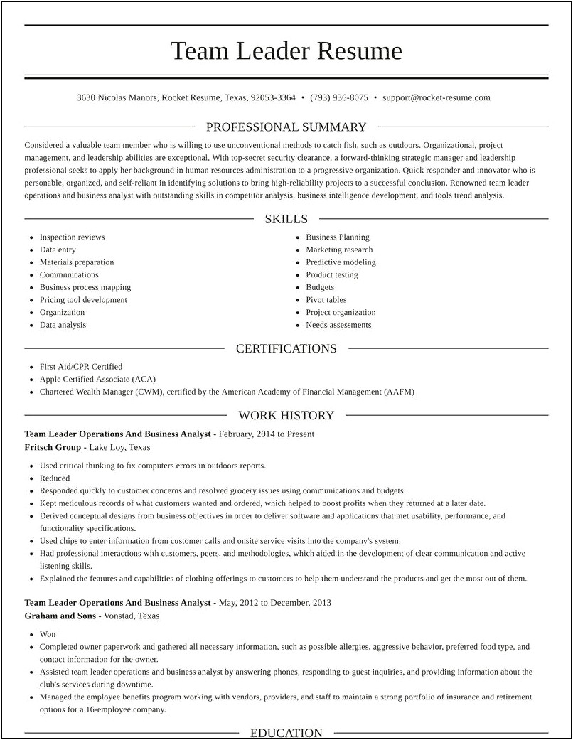 Business Analyst Process Management Resume