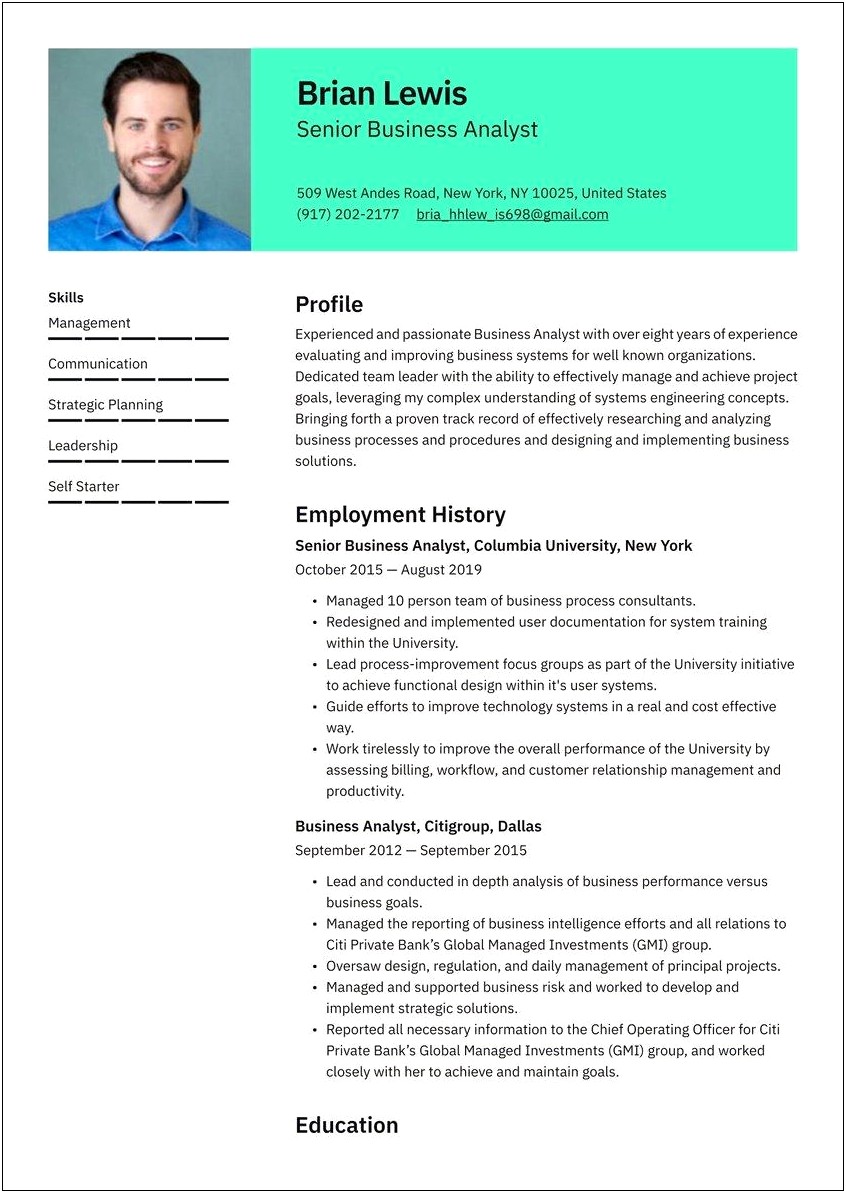 Business Analyst Resume Overview Sampls