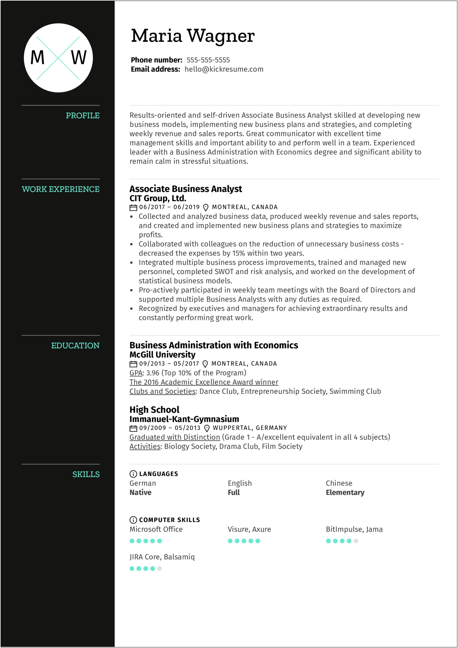 Business Analyst Resume Sample Canada