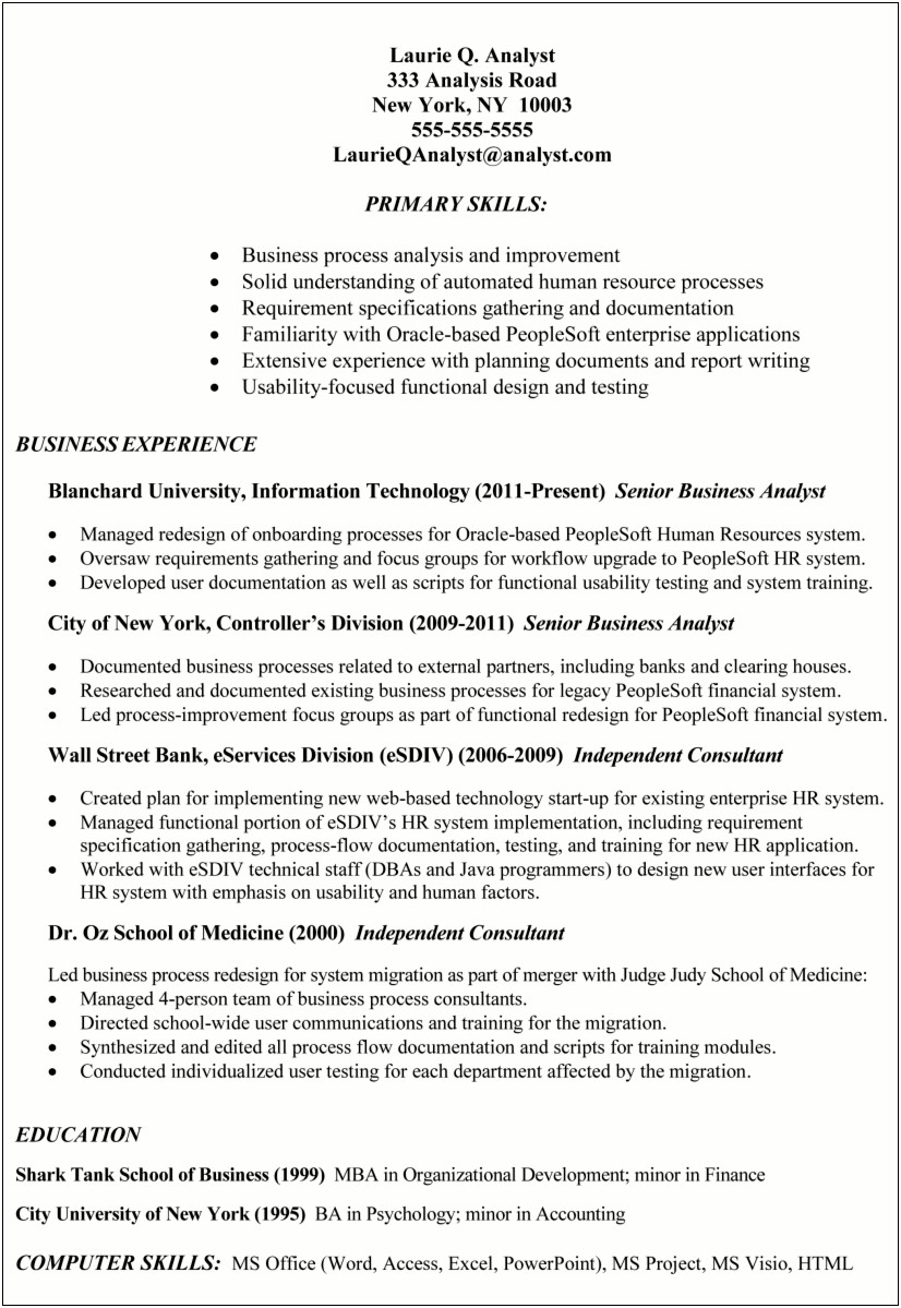 Business Analyst Resume Sample Word