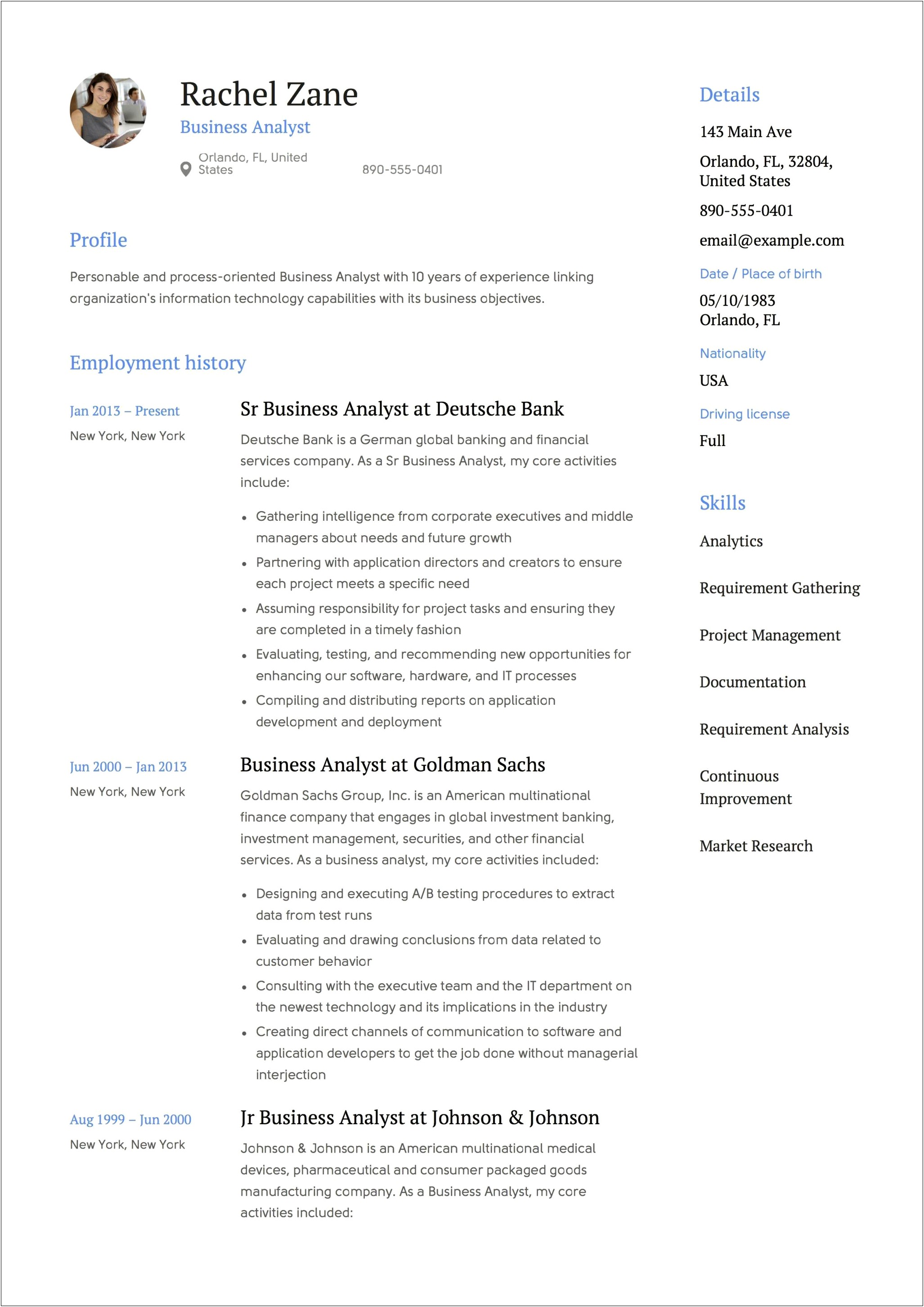 Business Analyst Resume Samples Examples